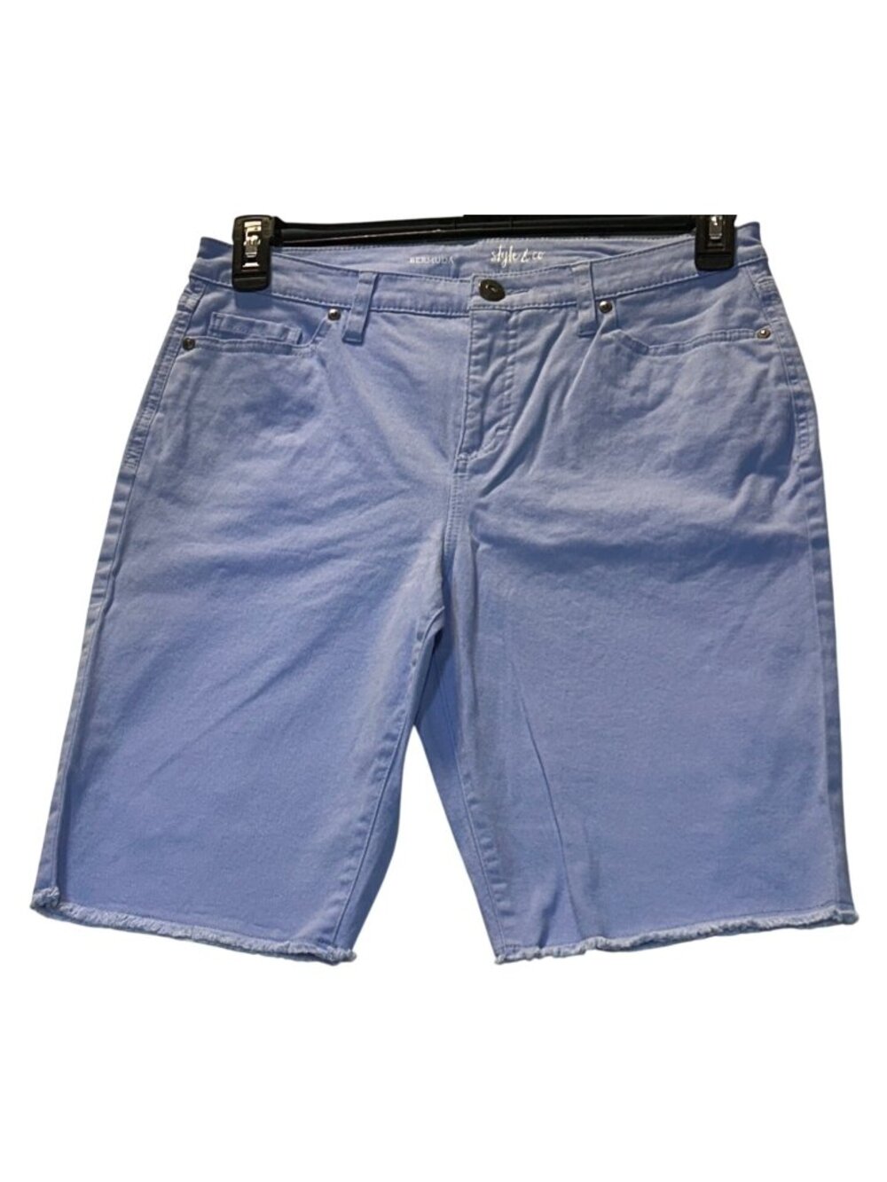 Style & Co Womens Size 10P Bermuda Cutoff Denim Shorts Lavender Frayed Hem